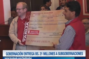 LA GOBERNACIÓN ENTREGA BS. 21 MILLONES A SUBGOBERNACIONES