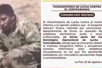 GOBIERNO AFIRMA QUE MILITAR RETENIDO EN POSESIÓN ILEGAL DE ARTEFACTOS NO ES PARTE DE LUCHA CONTRA EL CONTRABANDO