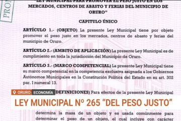 LEY MUNICIPAL N° 265 «DEL PESO JUSTO»