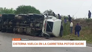 CAMIÓN CISTERNA CON DIÉSEL VUELCA EN LA CARRETERA POTOSÍ-SUCRE